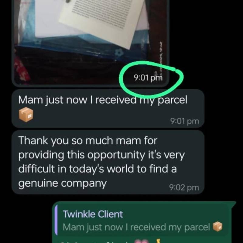 Customer parcel received message